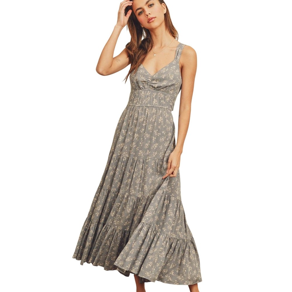 VICI Floral Tiered Maxi Dress Sundress Wedding guest Tie Cutout cottagecore L